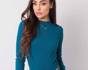 BLUE Turtleneck, Thin Turtleneck Sweater Women, High Neck Collar, Slim Fit Sweater, Turtleneck Sweater