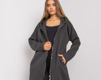 HOODIE, Zipped Up Long Hoodie, Knitted Cardigan, Long Knitted Coat