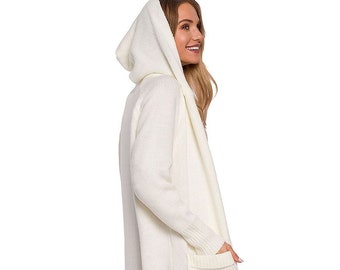 HOODED LONG CARDIGAN, Knitted Cardigan, Long Hooded Cardigan