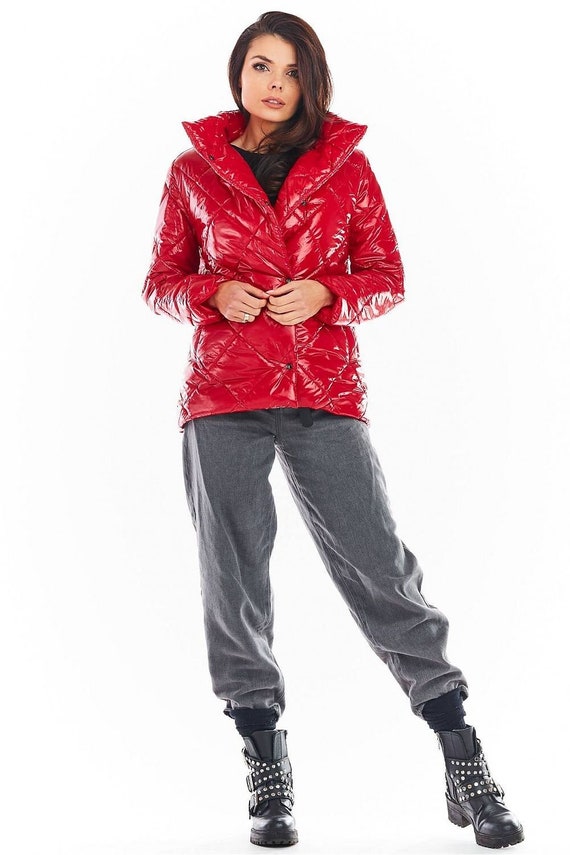 Red patent leather bubble coat outlet
