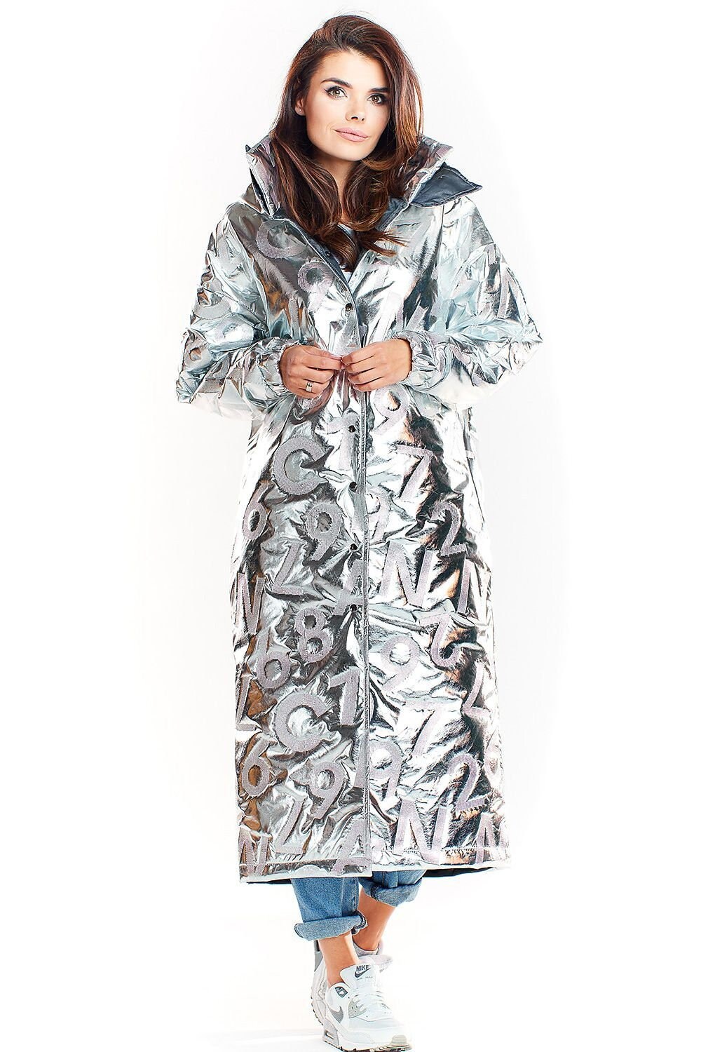 Silver Vinyl Coat with A Hood, Vinyl Jacketpuffer Jacket, Puffer Coat, Winter Jacket, Women Puffer Coat, Vintage Puffer Coat, Vinyl Coat