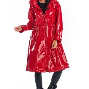 LACQUER Ladies Coat, High Neck Collar Coat, Military Coat with Pockets, Women Trench Coat, PVC Rain Coat, Maxi Coat, Black Long Jacket image 3