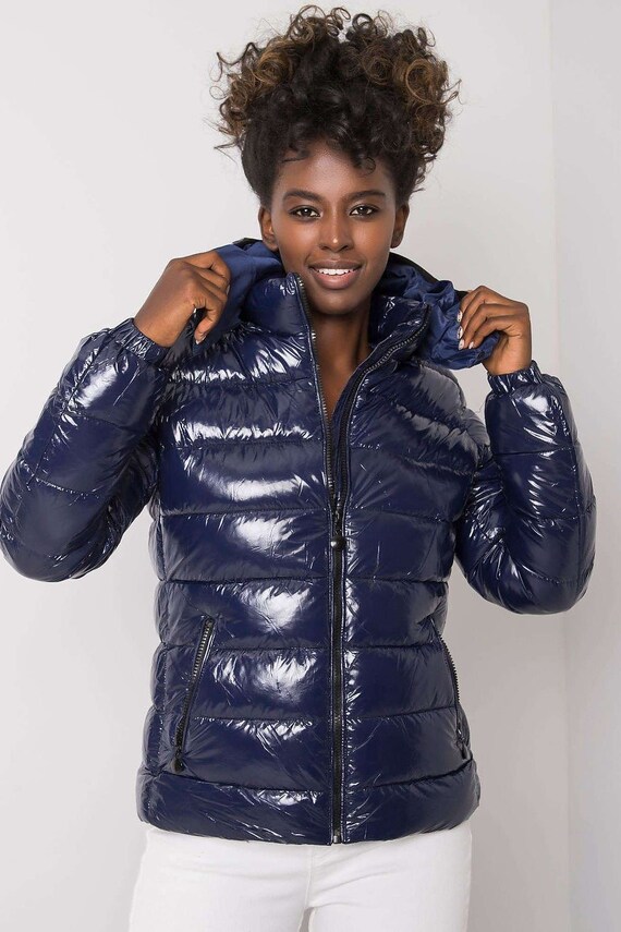 Vinyl Puffer Jacket with A High Collar, Patent Leather Jacket, Patent Leather Coat, Puffer Coat, Leather Puffer Jacket, Vinyl Jacket