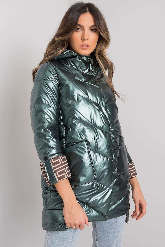Metallic winter coat top