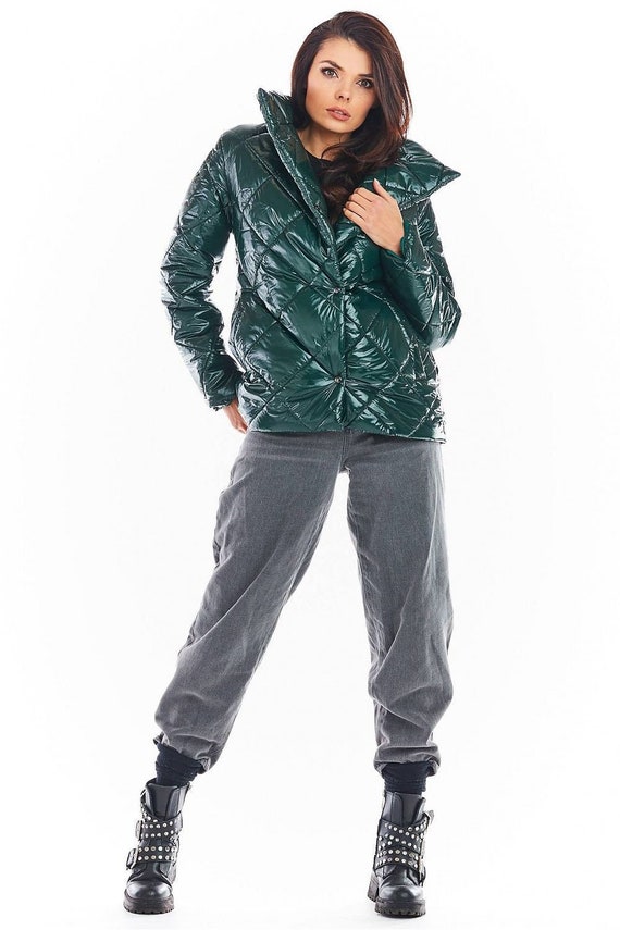 Shiny vinyl puffer jacket store