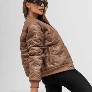 Cropped PUFFER Bomber Jacket, Italian Fashion Jacket, Natural Colors Down Coat, Quilted Jacket, Short Jacket, Cropped Coat, Quilt Coat image 8