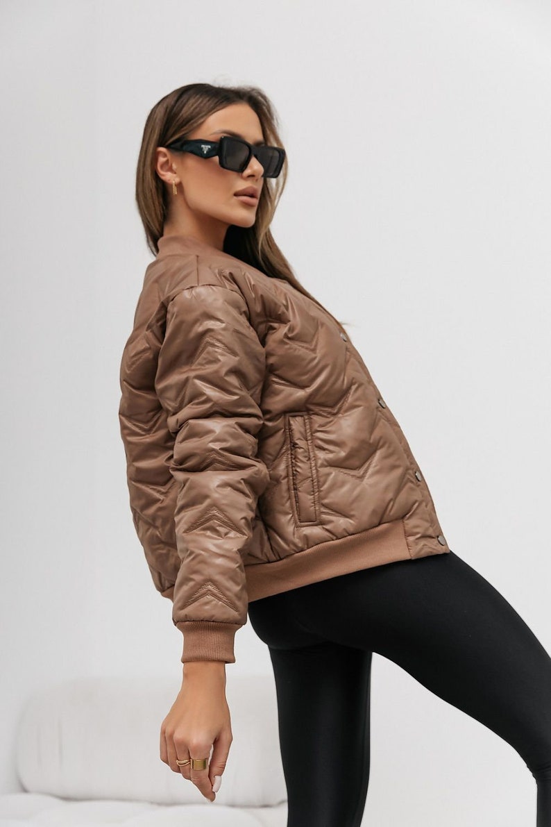 Cropped PUFFER Bomber Jacket, Italian Fashion Jacket, Natural Colors Down Coat, Quilted Jacket, Short Jacket, Cropped Coat, Quilt Coat image 8