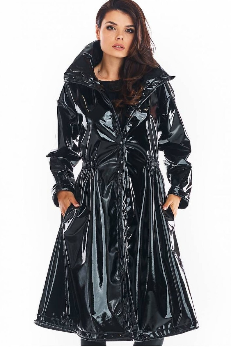 long black pvc coat
