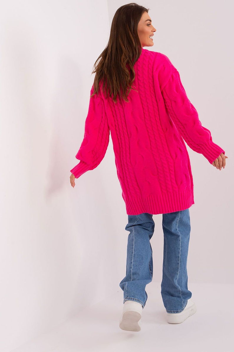 HOT PINK TURTLENECK Sweater, Fuchsia Warm Sweater, Sweater Dress, Turtleneck Dress, High Neck Sweater, Knit Sweater Dress, Winter Maxi Dress image 3