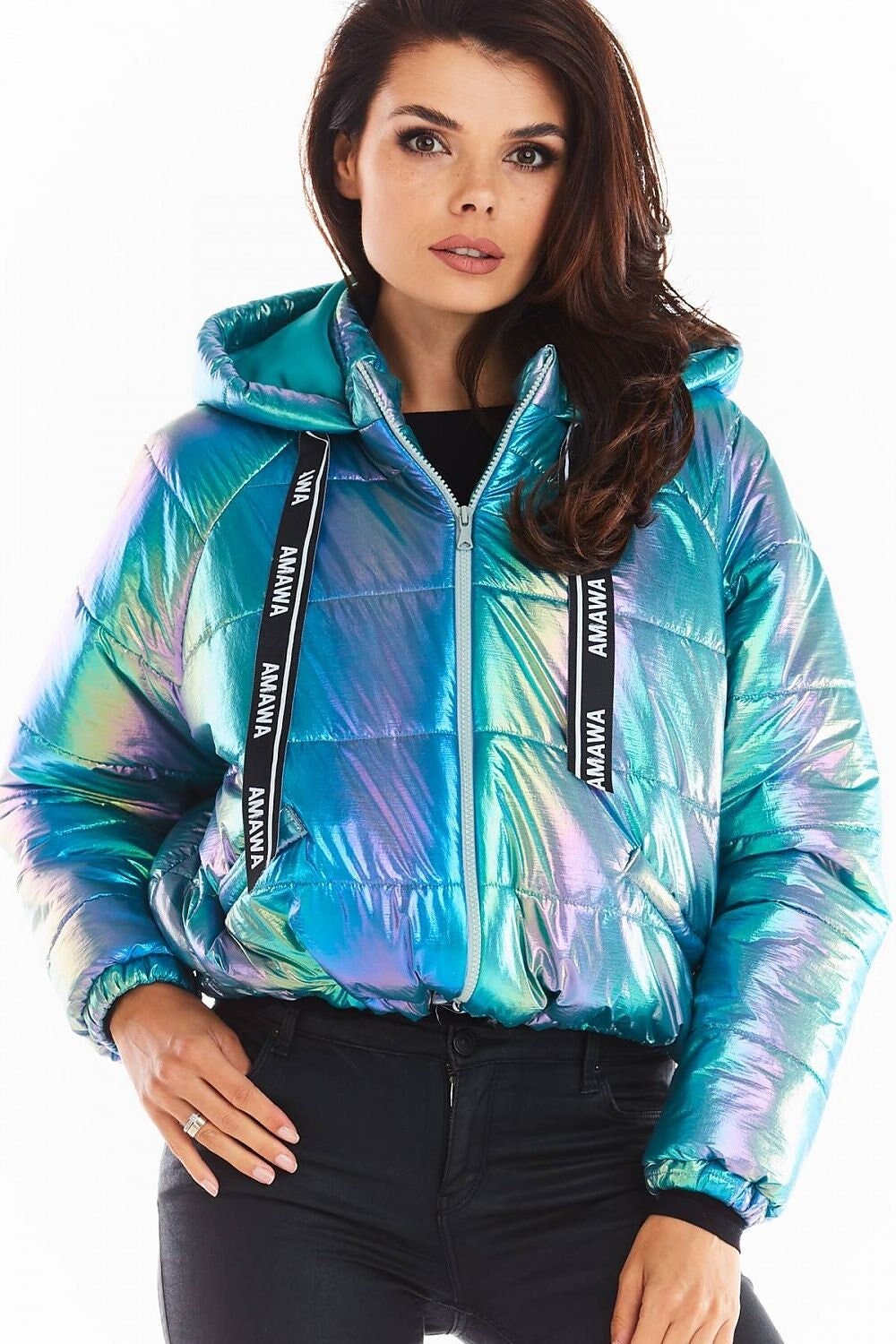 shiny puffer jacket cropped