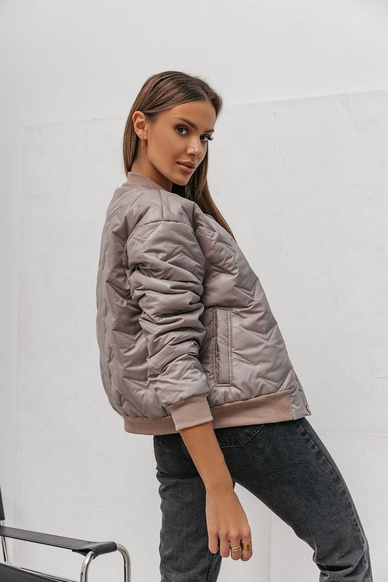 Cropped PUFFER Bomber Jacket, Italian Fashion Jacket, Natural Colors Down Coat, Quilted Jacket, Short Jacket, Cropped Coat, Quilt Coat image 4