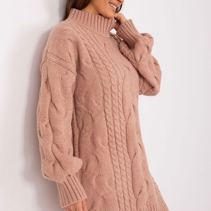 HOT PINK TURTLENECK Sweater, Fuchsia Warm Sweater, Sweater Dress, Turtleneck Dress, High Neck Sweater, Knit Sweater Dress, Winter Maxi Dress image 4
