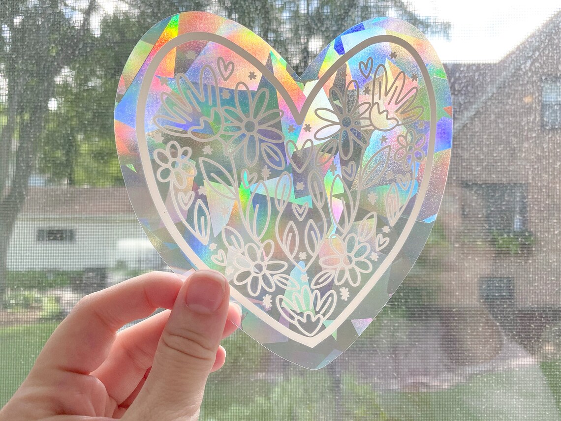STICKER Rainbow Sun Catcher Floral Window Decal Heart Etsy