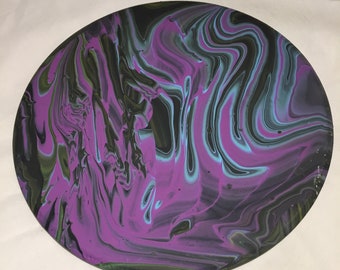 Acrylic Pour Painting on Wood / Purple Haze