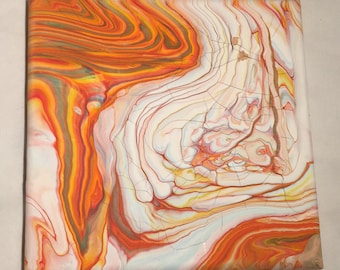 Acrylic Pour Canvas Painting Abstract Fluid Art / Orange Dream
