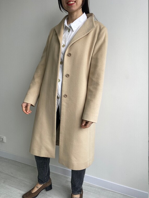 Cinzia Rocca Trench Coat Italy Made Wool Angora Overcoat Beige Color Trench Woman Medium Size 10