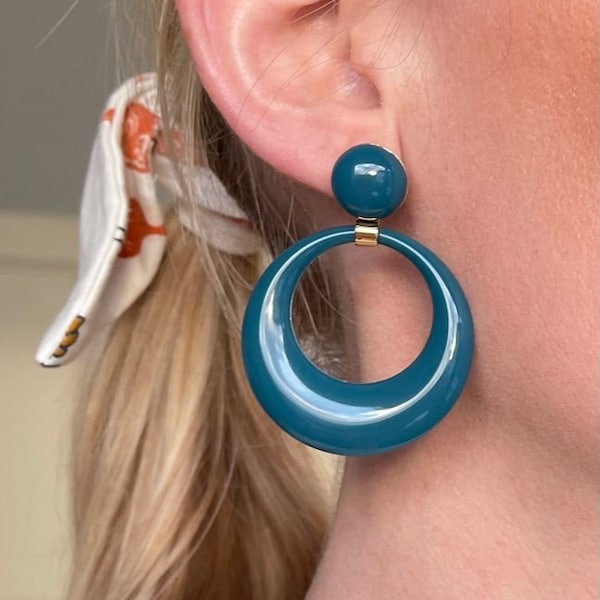 boucles d'oreilles résine bleu canard