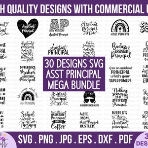 Assistant Principal SVG MEGA Bundle - funny school principal gift, best principal, difference maker mom life messy bun rainbow, cut files
