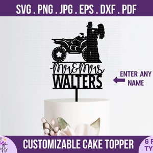 Mr and Mrs ATV Wedding Cake Topper svg - DIY Personalizar nombre de pareja, aniversario svg, recién casados, decoración svg, archivo de corte cricut