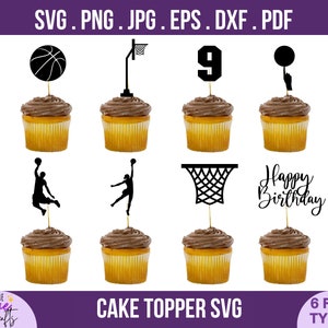 Basket-ball anniversaire Cupcake Topper svg bundle-bricolage personnaliser nom et âge, joyeux anniversaire svg, basket-ball gâteau topper svg, fichier de coupe cricut