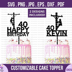 Lineman Birthday Cake Topper svg - DIY Personalize Nome e Idade, feliz aniversário svg, lineman eletricista bolo topper svg, arquivo de corte cricut
