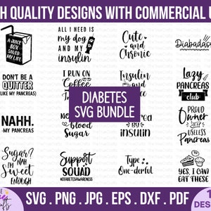 Lustige Diabetes svg Bundle - Typ 1 Diabetes svg, Geschenk für Diabetiker, T1D Bewusstsein, Motivation, Insulin, Bauchspeicheldrüse, Cricut geschnitten Dateien