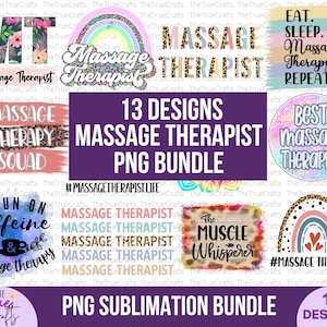 Massothérapeute Sublimation PNG bundle - thérapie de massage drôle png, cadeau de thérapeute musculaire sous licence, maman LMT, médecin masseuse, spa, clipart