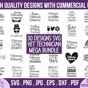 Pacote SVG MEGA para técnico veterinário - presente engraçado de tecnologia veterinária, amante de animais de estimação, cão, gato, estetoscópio de pata, formatura de estudante veterinário, arquivos cortados