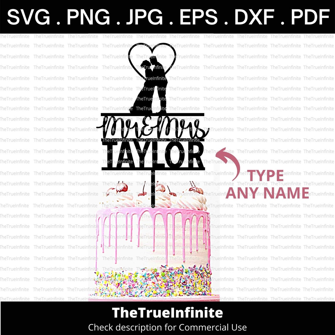 Mr and Mrs Cake Topper Svg DIY Personalize Couple Name - Etsy