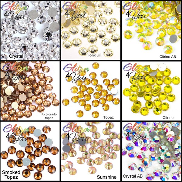 504 pezzi di strass DMC sfumature gialle No-Hotfix varie dimensioni per nail art