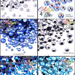 new! Silver Blue Color Mix HotFix DMC Rhinestones Size Mix