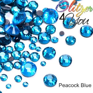 Peacock Blue Hotfix DMC rhinestones in various sizes