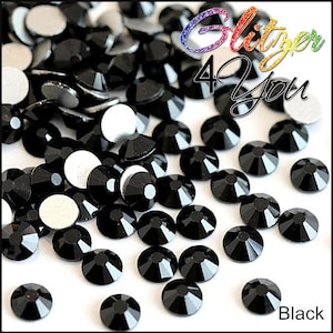 Jet Black DMC rhinestones No-Hotfix various sizes for nail art, nail art