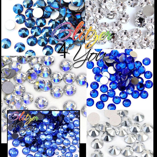 Crystal - silver - blue nuance DMC rhinestones No-Hotfix Color mix and size mix for nail art