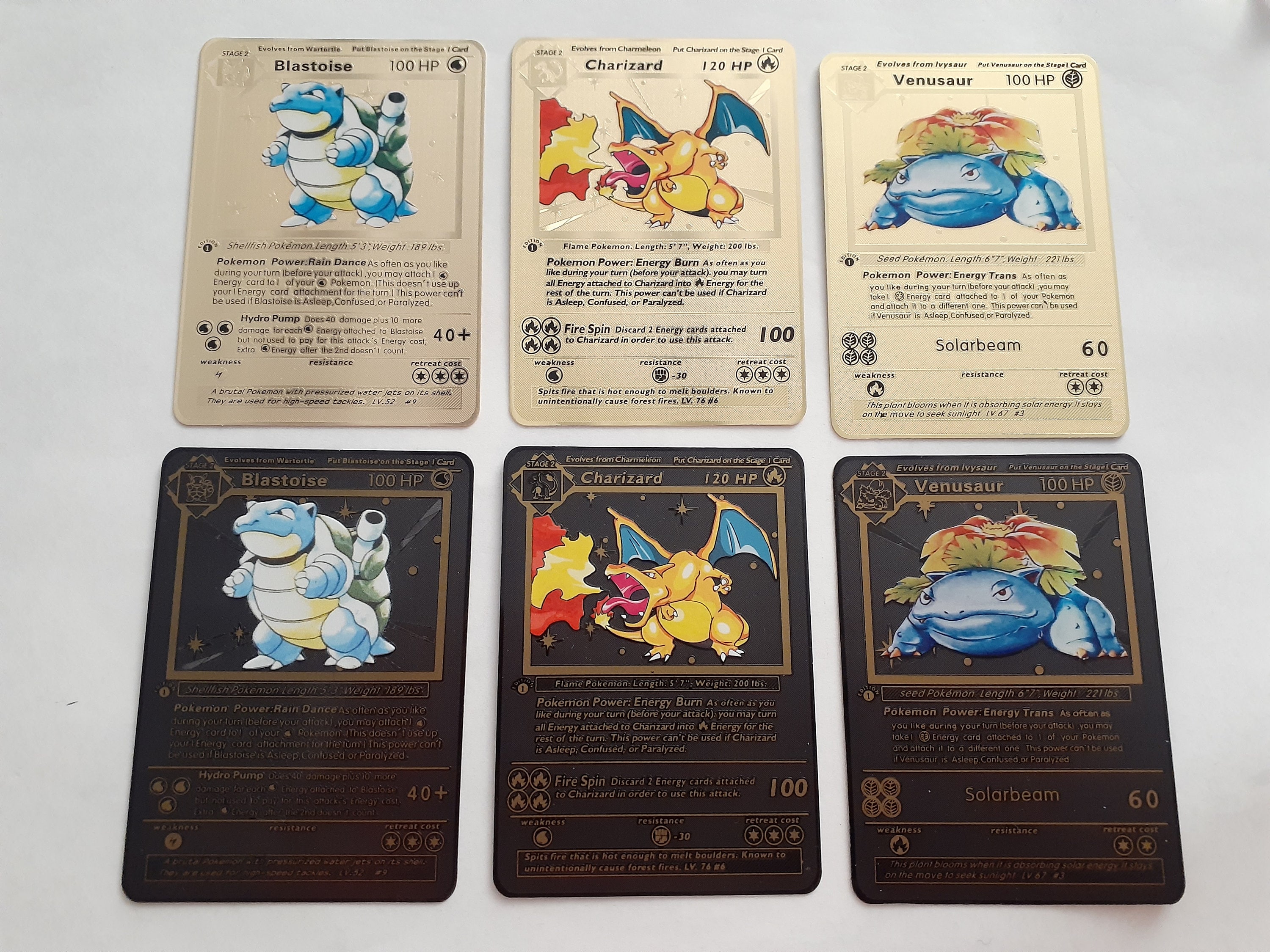 NEW Pokemon Metal Golden Cards Mystical Unown Charizard Blastoise Venusaur  Mewtwo The Eye of Horus Game Collection Cards