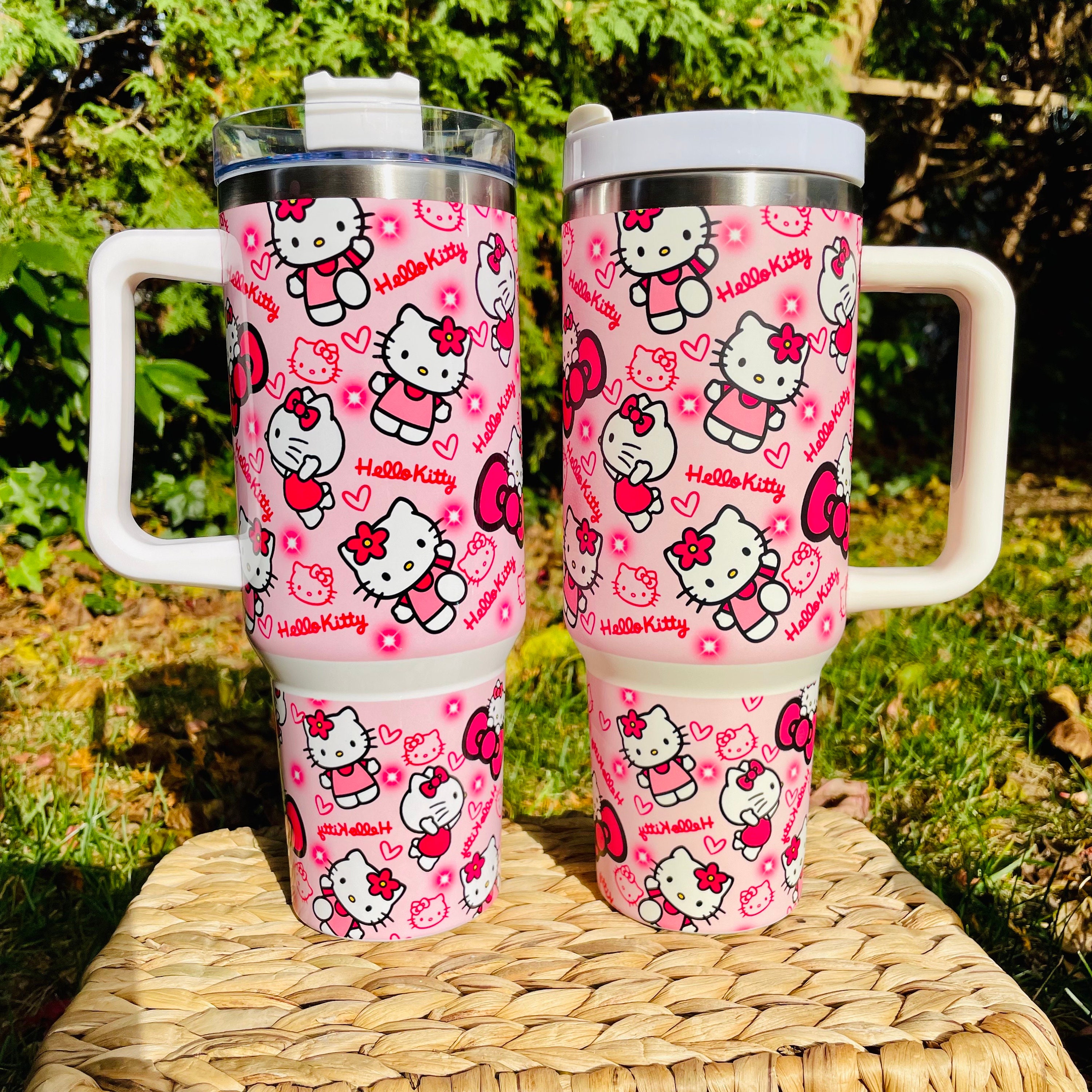 Hello Kitty Valentines Day Stanley Cup Dupe 40 Oz Pink Valentines Day Gift  For Her Pink Cat Cartoon Stainless Steel Tumblers With Handle Sanrio 40Oz  Quencher Tumbler - Laughinks