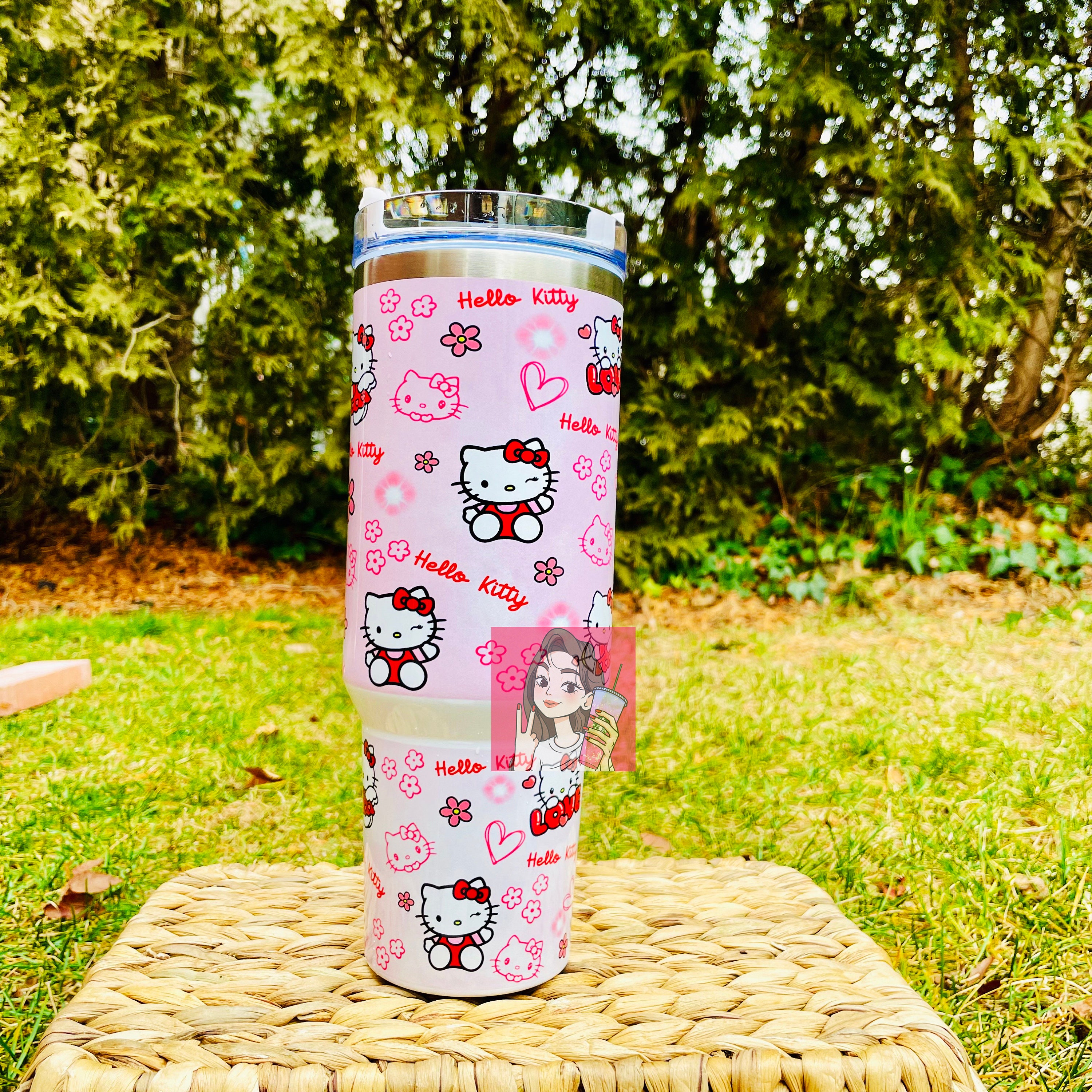 Valentines Day Stanley Cup 40 Oz X Hello Kitty Sanrio Valentines Day Gift  For Her Pink Cat Stainless Steel Tumbler Cartoon Movies 40Oz Cups -  Laughinks