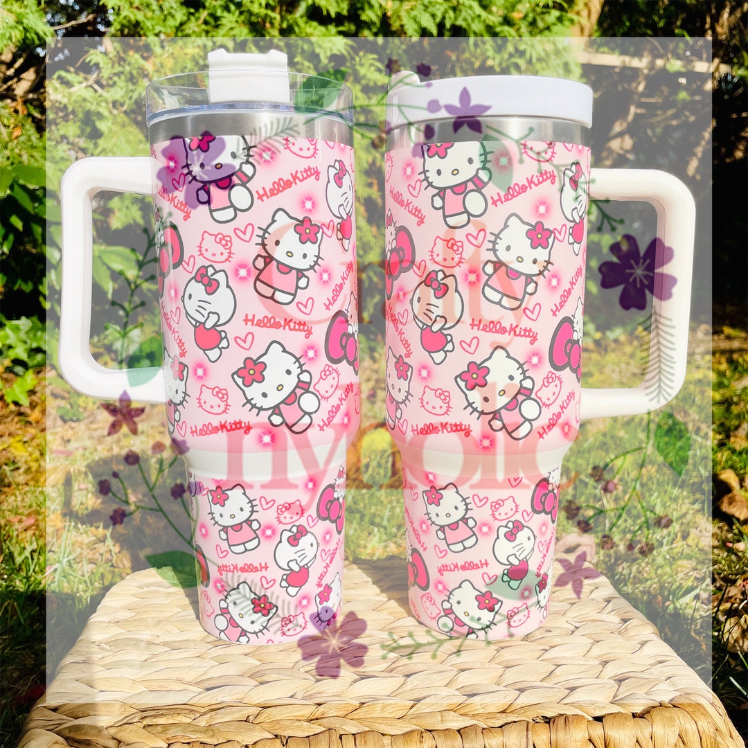 40oz Quencher stainless tumbler / Kawaii Kitty tumbler/ anime quencher/ Stanley dupe tumbler / Pink 40oz stainless tumbler
