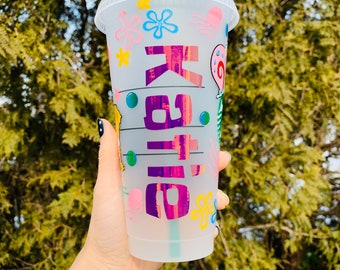 Sponge flower Starbucks cold cup Venti /Square pants Valentine's day Reusable cup / Cartoon starbucks cup / Starbucks cup