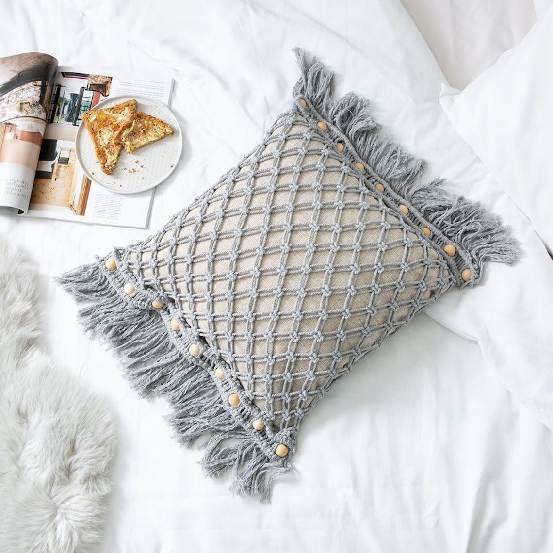 Cotton Macrame Handmade Knit Floor Cushion Throw Pillow Cover Etsy