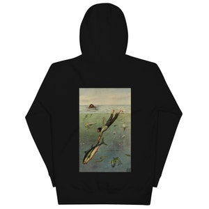 Vintage Fish Illustration Unisex Hoodie, Men Fishing Art Print Sweatshirt