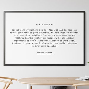 Mother Teresa Kindness Quote Art Print: Inspiring Black and White Wall Decor (Digital Download)