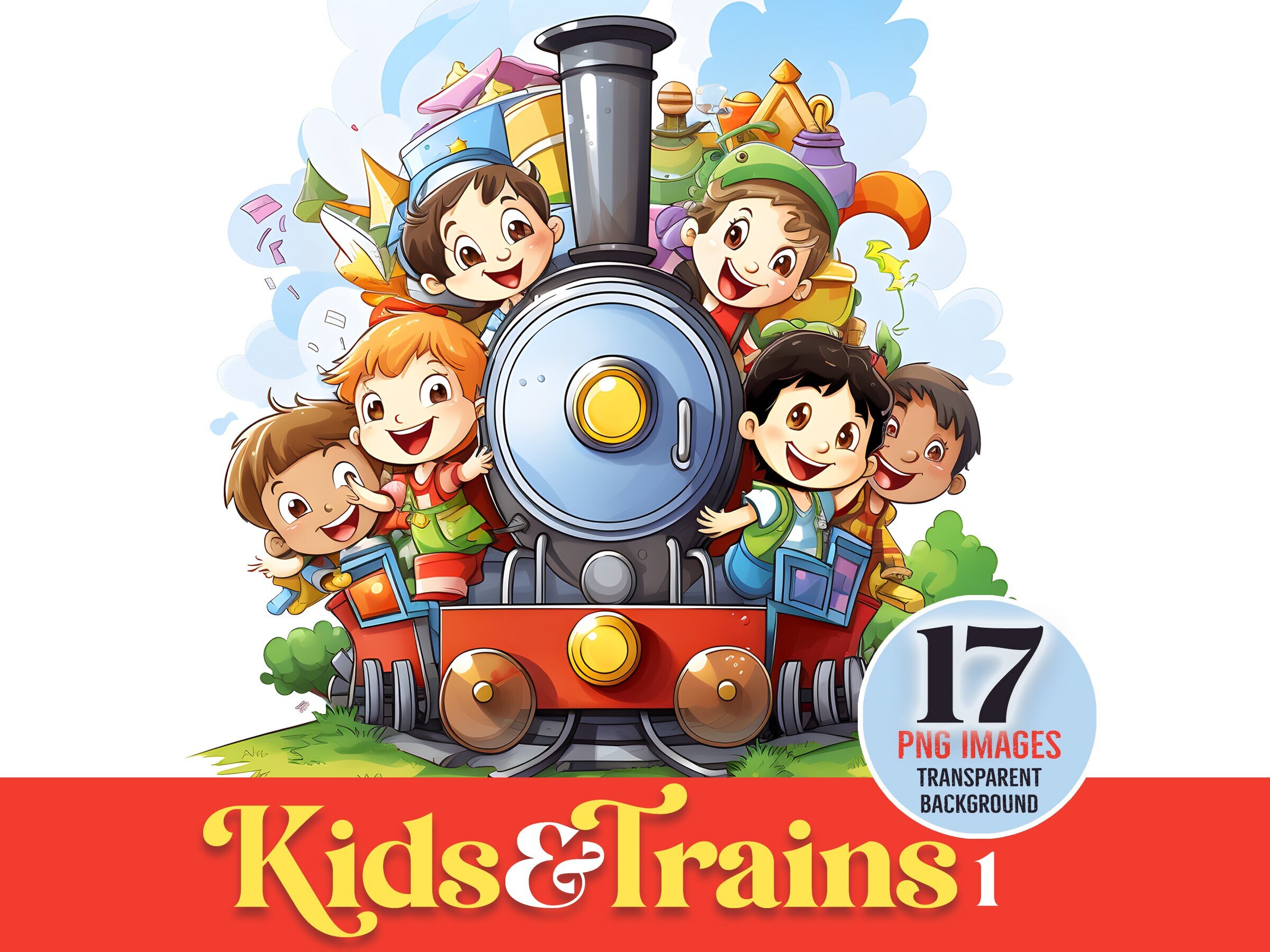 Kids & Trains Clip Art: 17 Cartoon PNG Images (instant Download) - Etsy