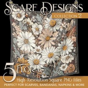 Download do arquivo digital com estampa floral para lenço, em alta resolução (formato PNG). Ideal para acessórios de moda luxuosos, como bandanas e outros tecidos.