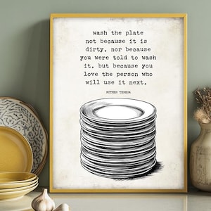 マザー・テレサの名言プリント：お皿を洗う、インスピレーションあふれるキッチンウォールアート（デジタルダウンロード、複数サイズ）
