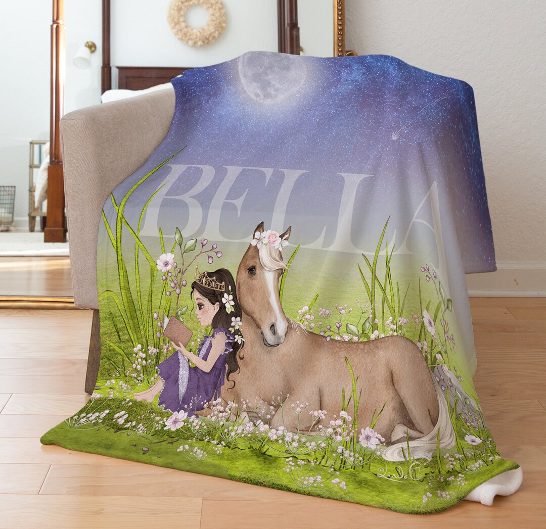 Girl With Horse, Blanket, Full Moon, Green Pasture, Personalized