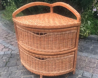 Wicker Chest of Drawers, Corner Drawers, Wicker Storage Drawers, Rattan Nightstand, Bedroom Drawers, Rustic Rattan Drawers, Bedside Drawers