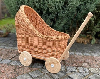 Rattan Stroller, Small Wicker Pram, Wicker Baby Carriage, Wicker Doll Pram, Toy Doll Stroller, Wicker Stroller, Eco Baby Gift, Rattan Pram