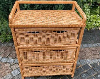 Wicker Chest Of Drawers, Rattan Nightstand, Mid Century Rattan Dresser, Chest Of 3 Drawers, Boho Drawers, Storage Cabinet With Drawers