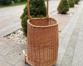 Wicker Trolley, Rattan Shopping Trolley, Shopping Cart, Market Basket on Wheels, Wicker Market Cart, Granny Cart, Wheeled Storage Basket